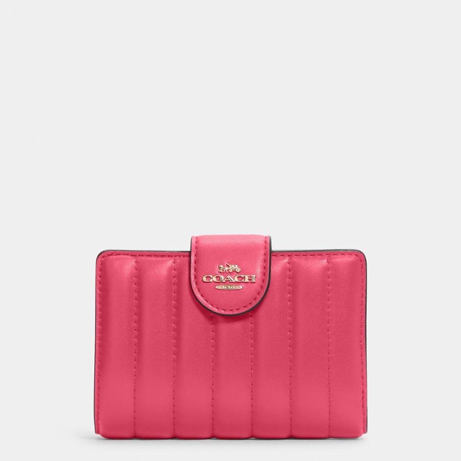 Bold Pink Quilting Leather Medium Corner Zip Wallet