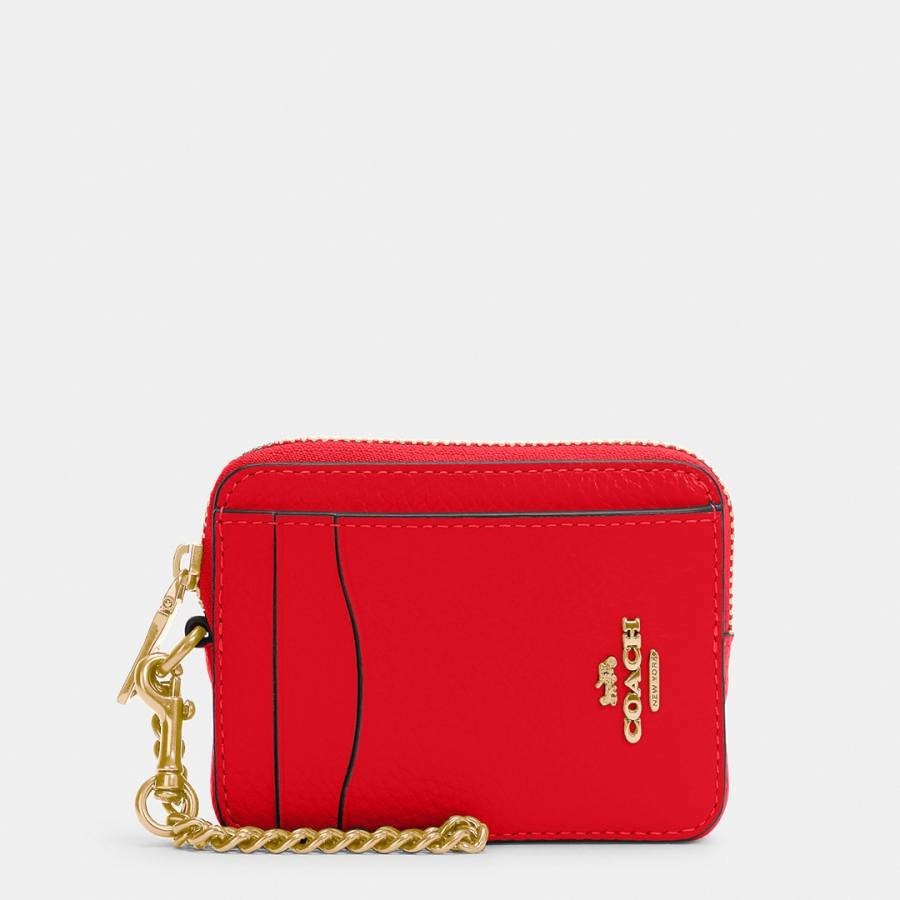 Electric Red Pebble Leather Zip Card Case