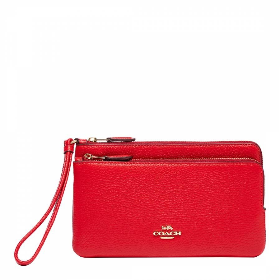 Electric Red Refined Pebbled Leather Double Zip Wallet