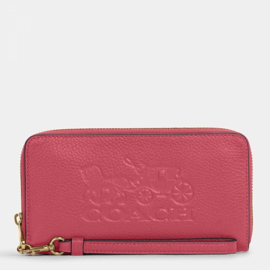 Embossed Horse and Carriage Leather Long Zip Around Wallet