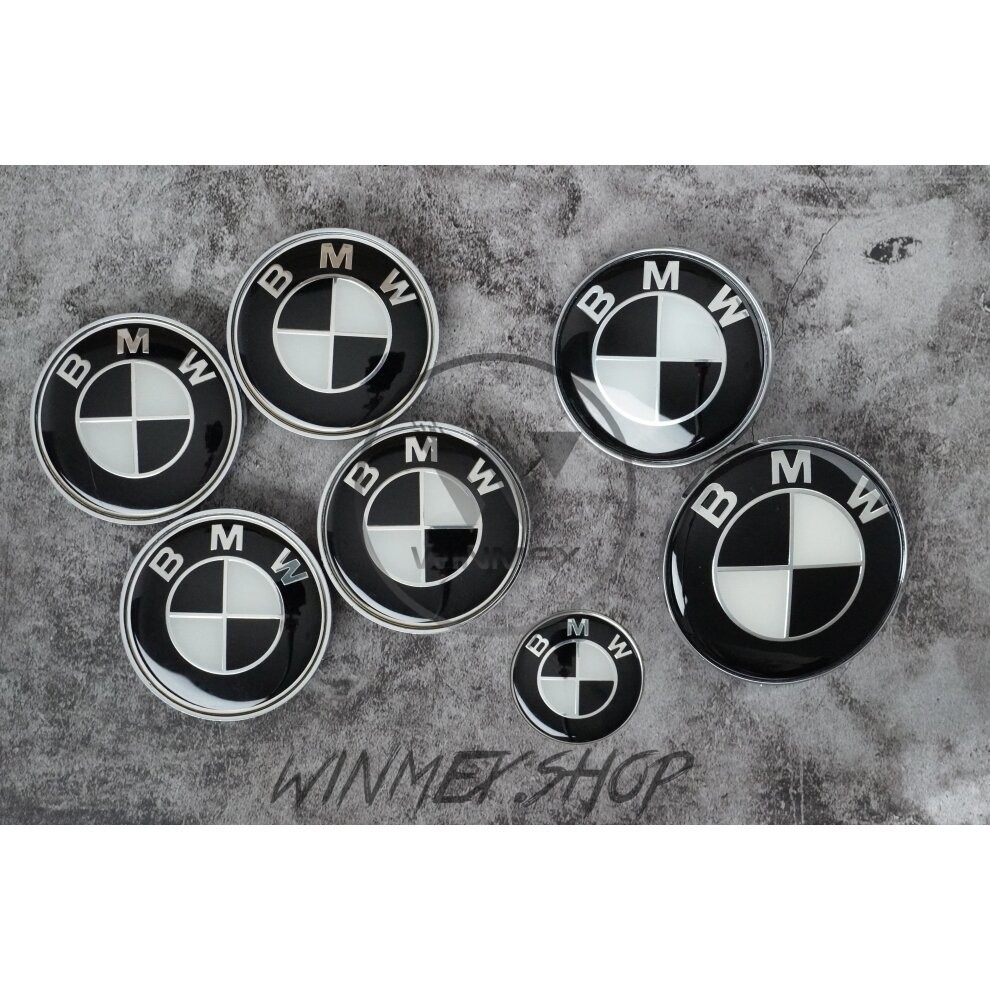 Full Set of BMW Black&White Boot Bonnet Badges Alloy wheel caps x 7