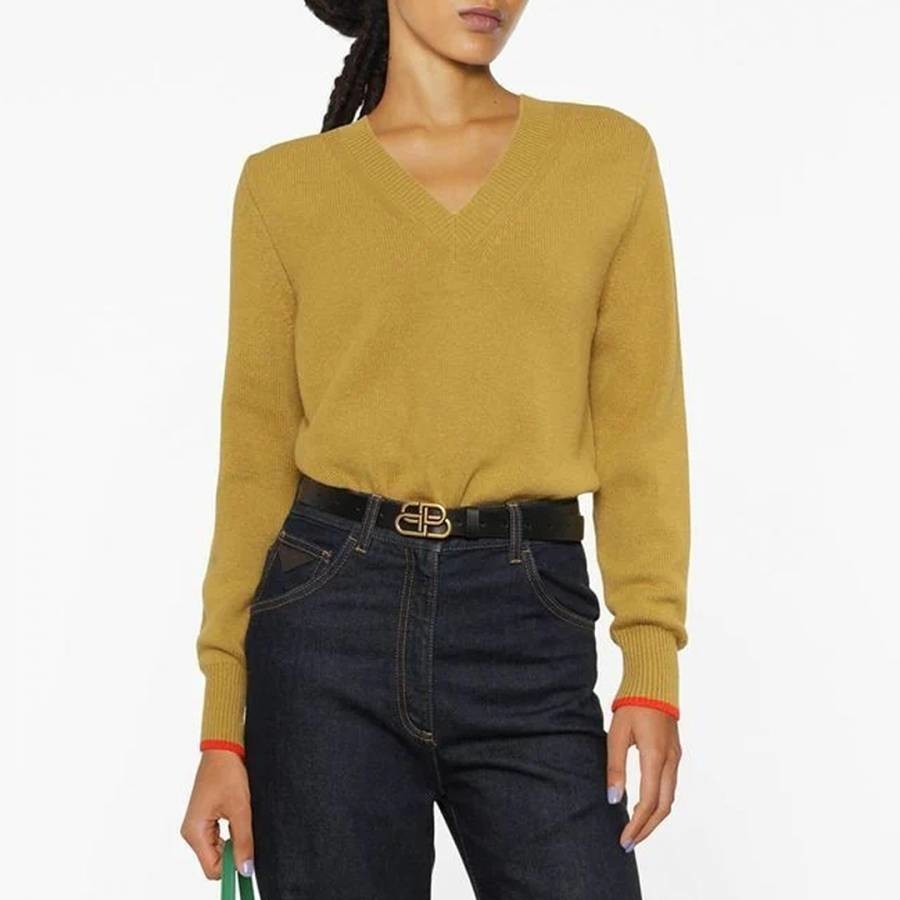 Olive Double V-Neck Cashmere Jumper