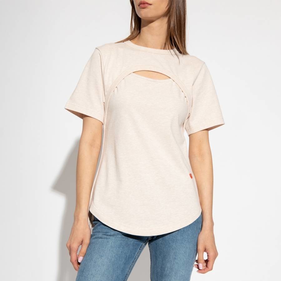 Ecru Cut-Out Detail Cotton T-Shirt