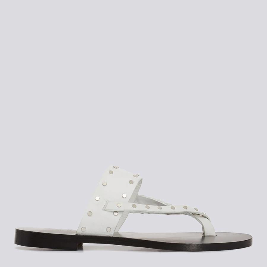White Wiki Flat Leather Sandals