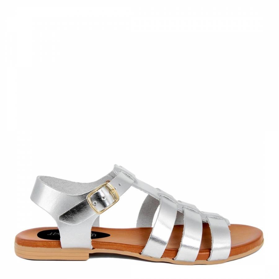 Silver Leather Strappy Flat Sandals