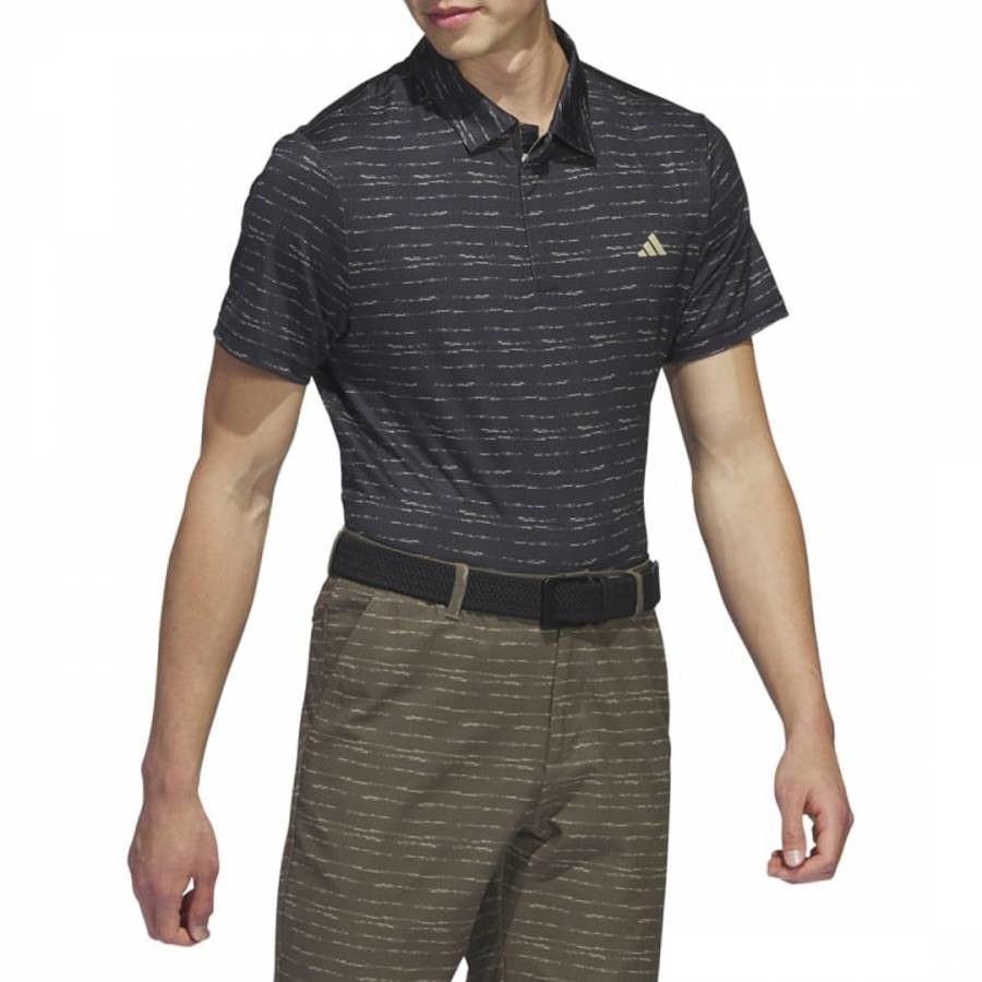 Black Striped Zip Up Golf Polo Shirt