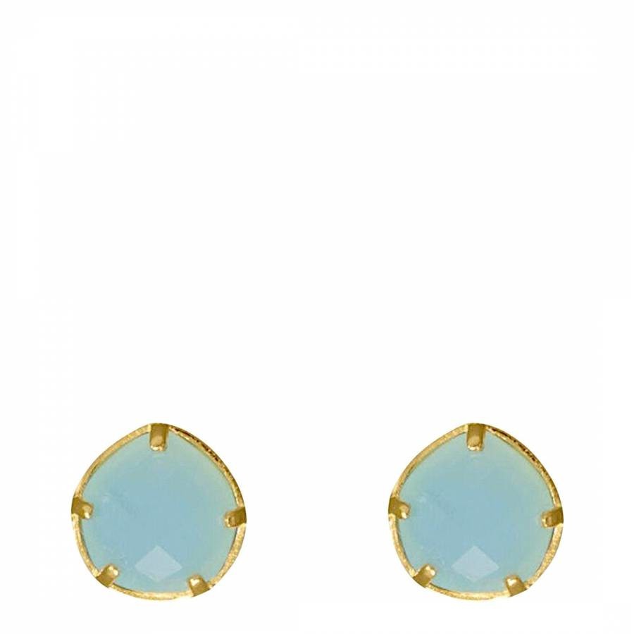 18K Gold Chalcedony Stud Earrings