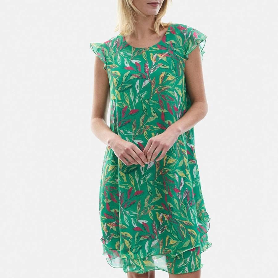 Green Multi Ruffle Wave Hem Dress