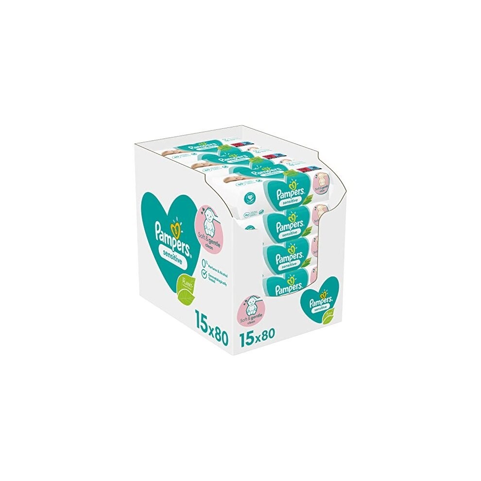 Pampers Baby Wipes Multipack, Sensitive, 1200 Wet Wipes (15 x 80), Baby Essentials for Newborn, Fragrance Free