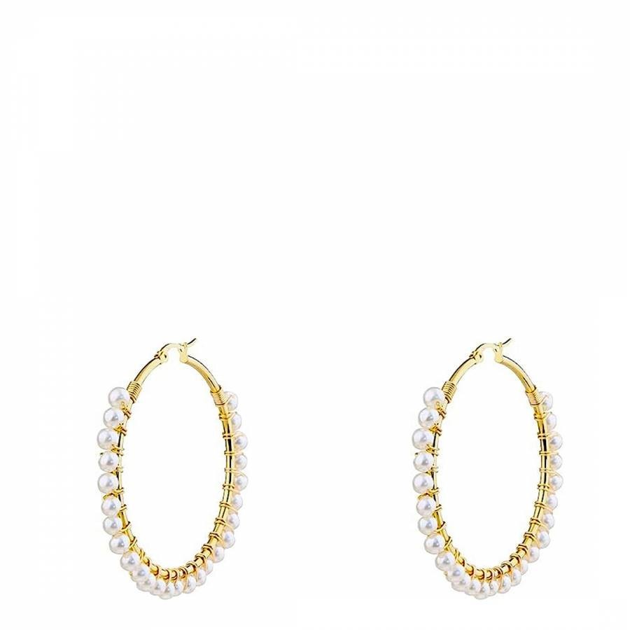 18K Gold Pearl Hoop Earrings