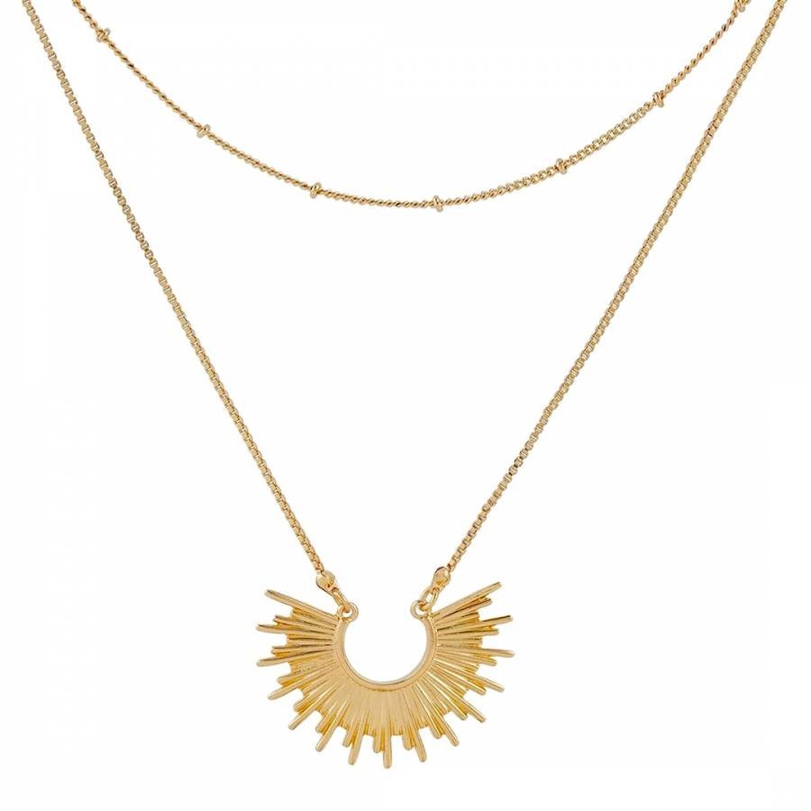 18K Gold Sunburst Double Layer Necklace