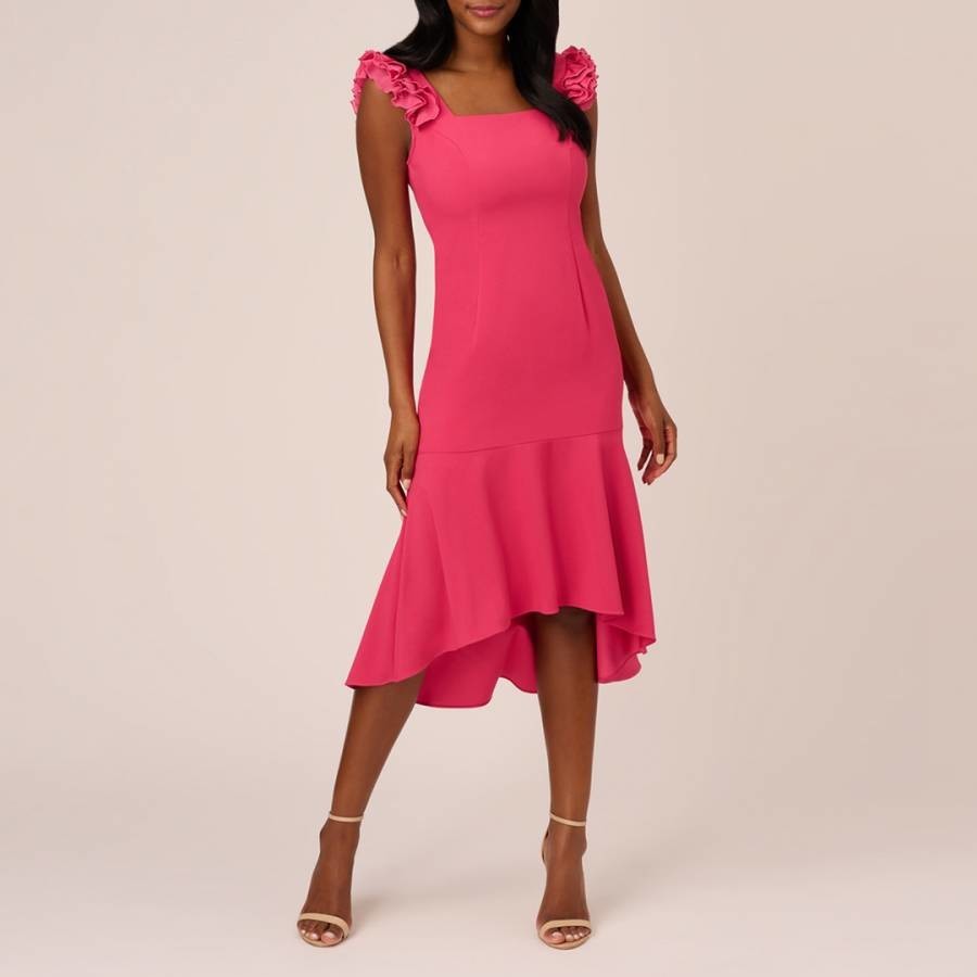 Pink Satin Crepe Ruffle Dress