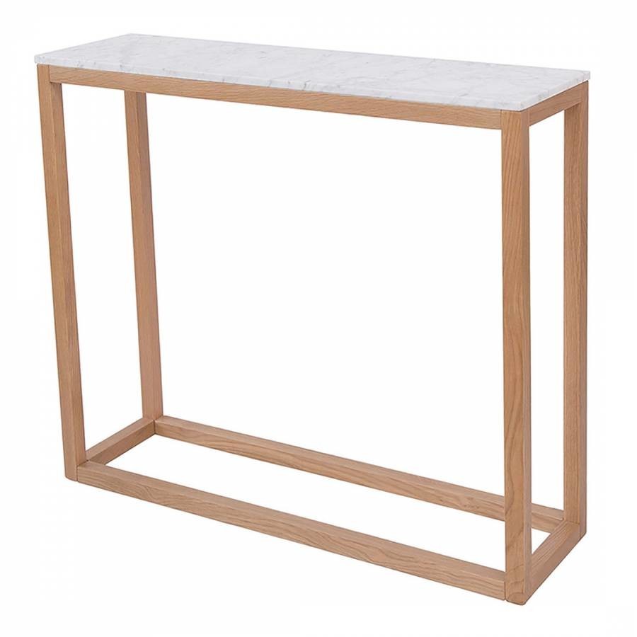 Harlow Console Table in Oak with White Marble Top