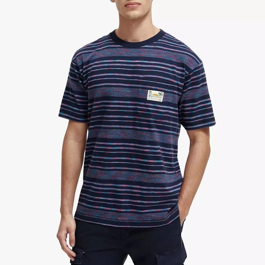 Navy/Multi Structured Stripe Cotton T-Shirt