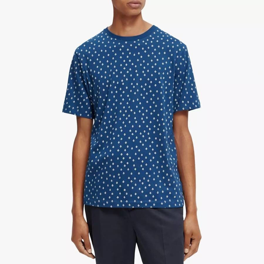 Navy Pattern Regular-Fit Cotton T-Shirt