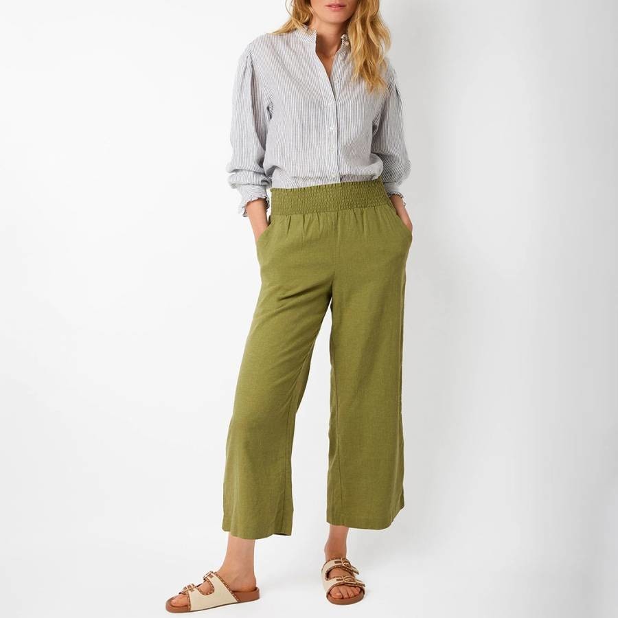 Khaki Ophelie Linen Crop Trousers