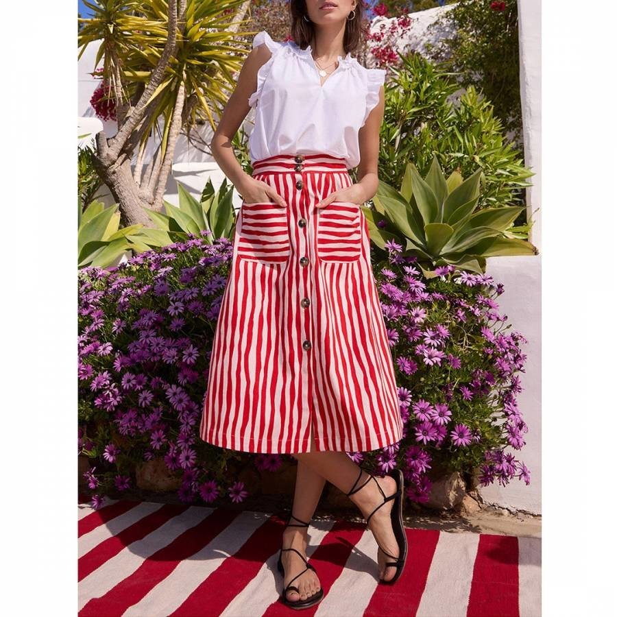 Red/Ecru Andre Stripe Cotton Skirt
