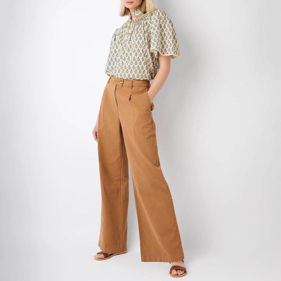 Brown Callie Cotton Twill Wide Leg Trousers