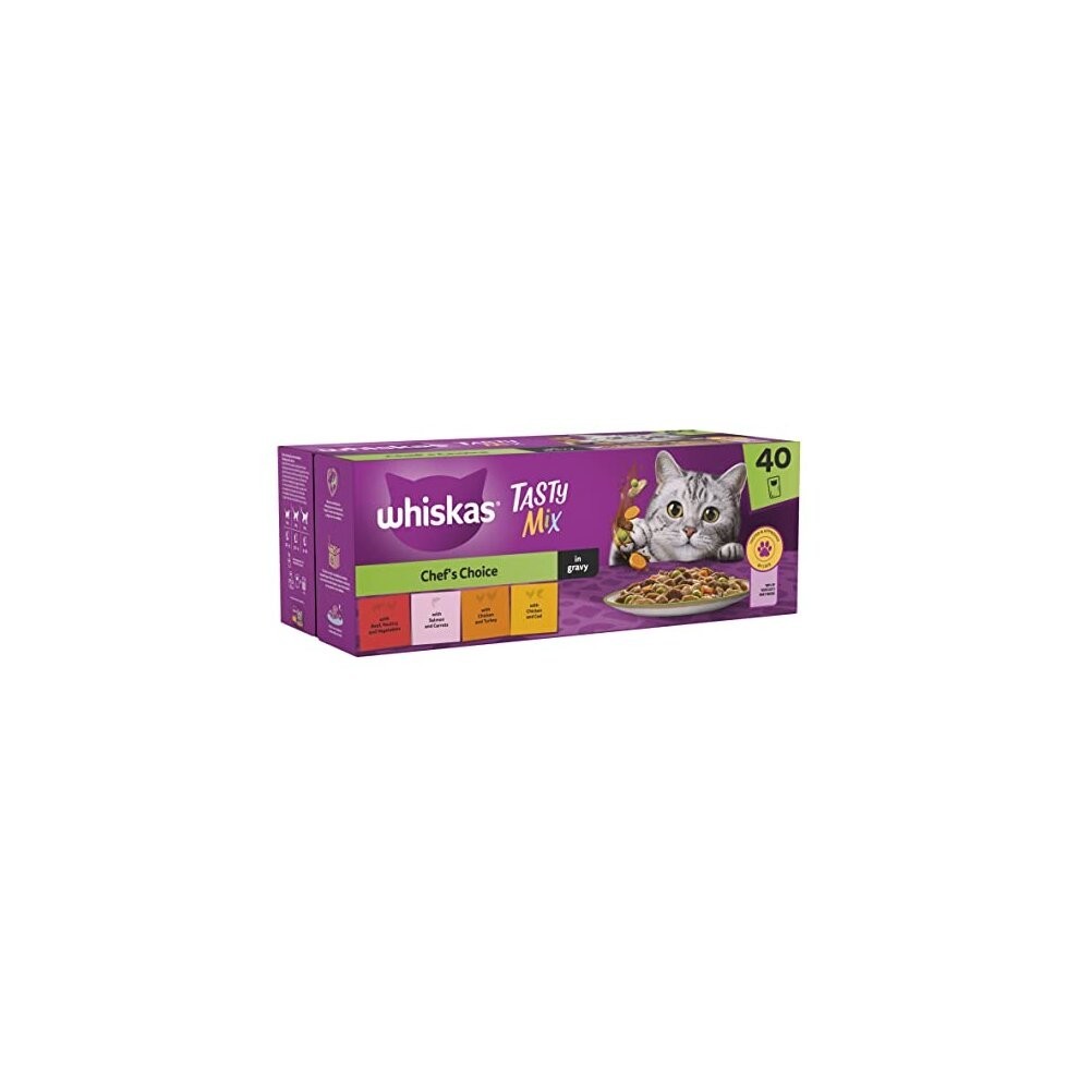Whiskas Tasty Mix 1+Chefs Choice in Gravy 40x85g Pouches, Adult Cat Food