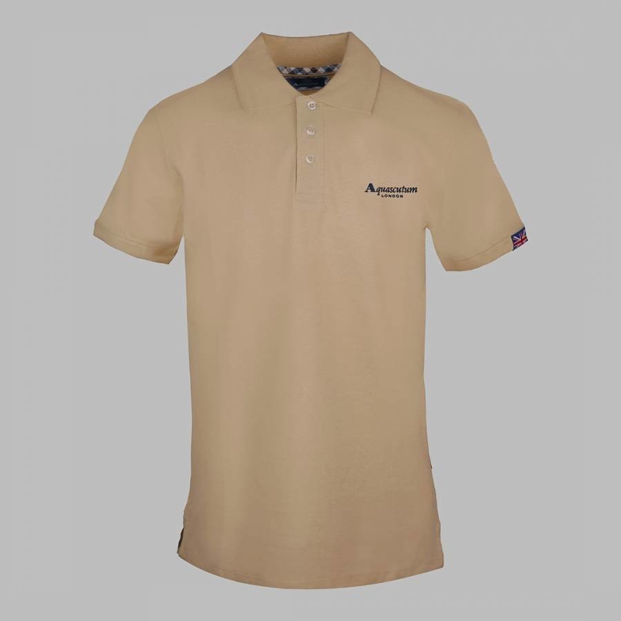 Beige Small Branded Cotton Polo Top