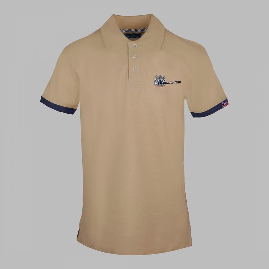 Beige Small Crest Cotton Polo Top