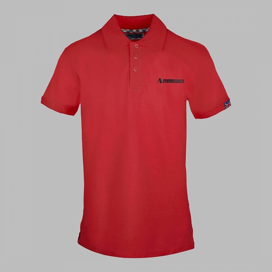 Red Branded Cotton Polo Top