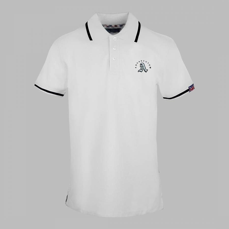 White Rounded Crest Cotton Polo Top