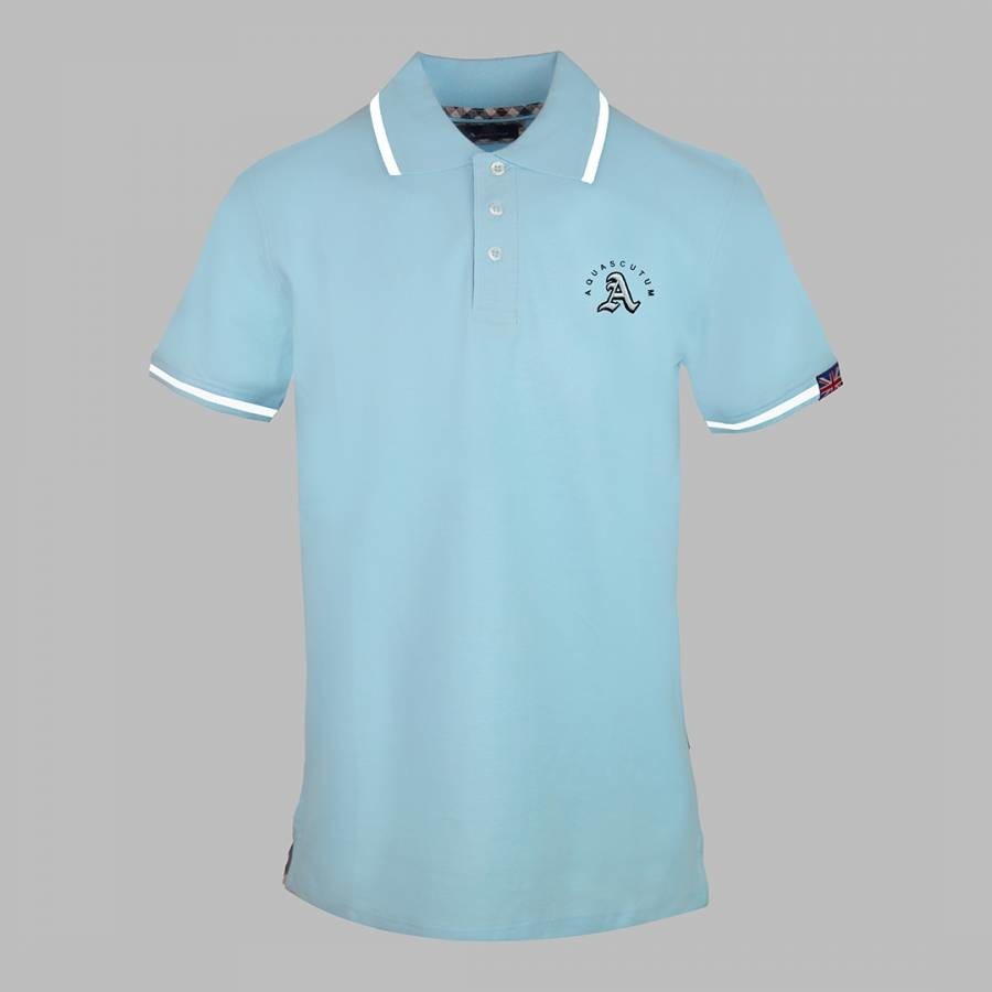 Sky Blue Rounded Crest Cotton Polo Top