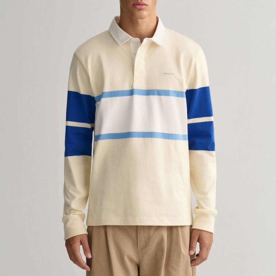Beige/Multi Blocked Long Sleeve Polo Shirt