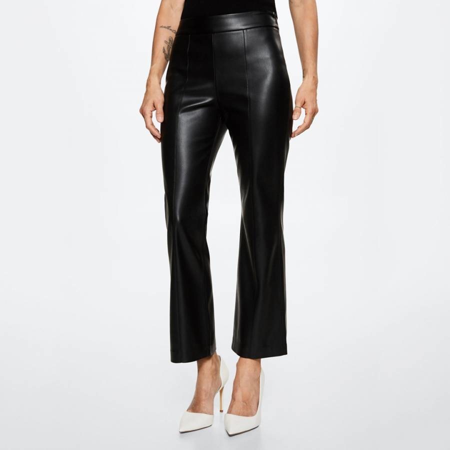Black Leather-Effect Straight Trousers