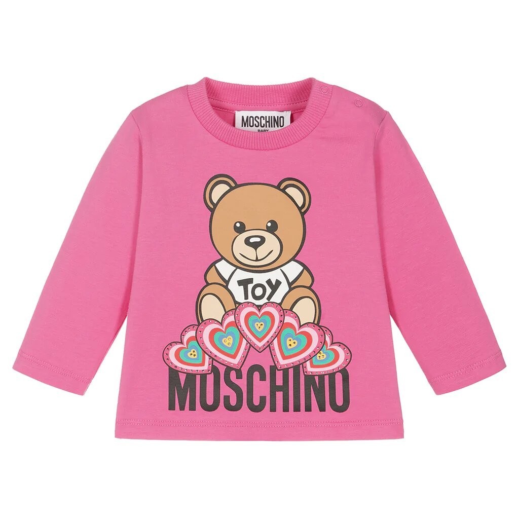 Moschino Baby Girls Heart Teddy Bear T-shirt Pink 2Y