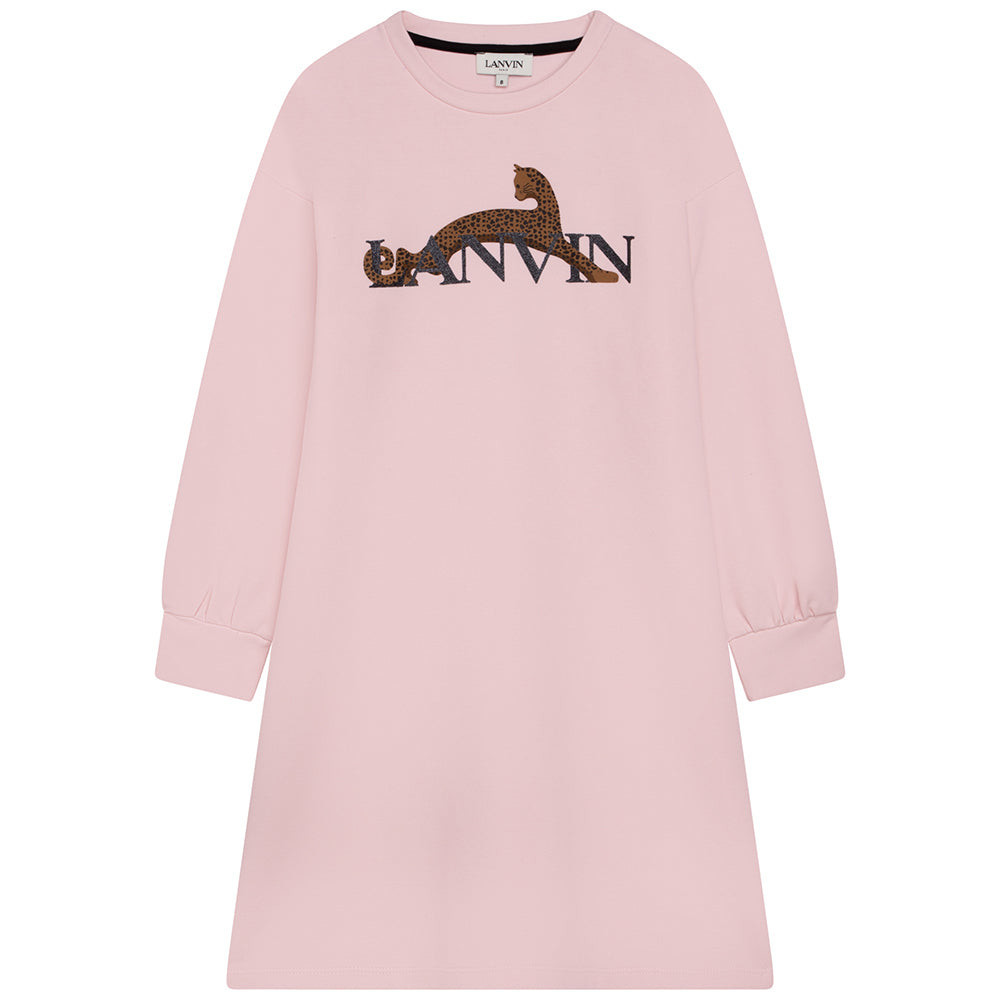 Lanvin Girls Leopard Logo Dress Pink 10Y