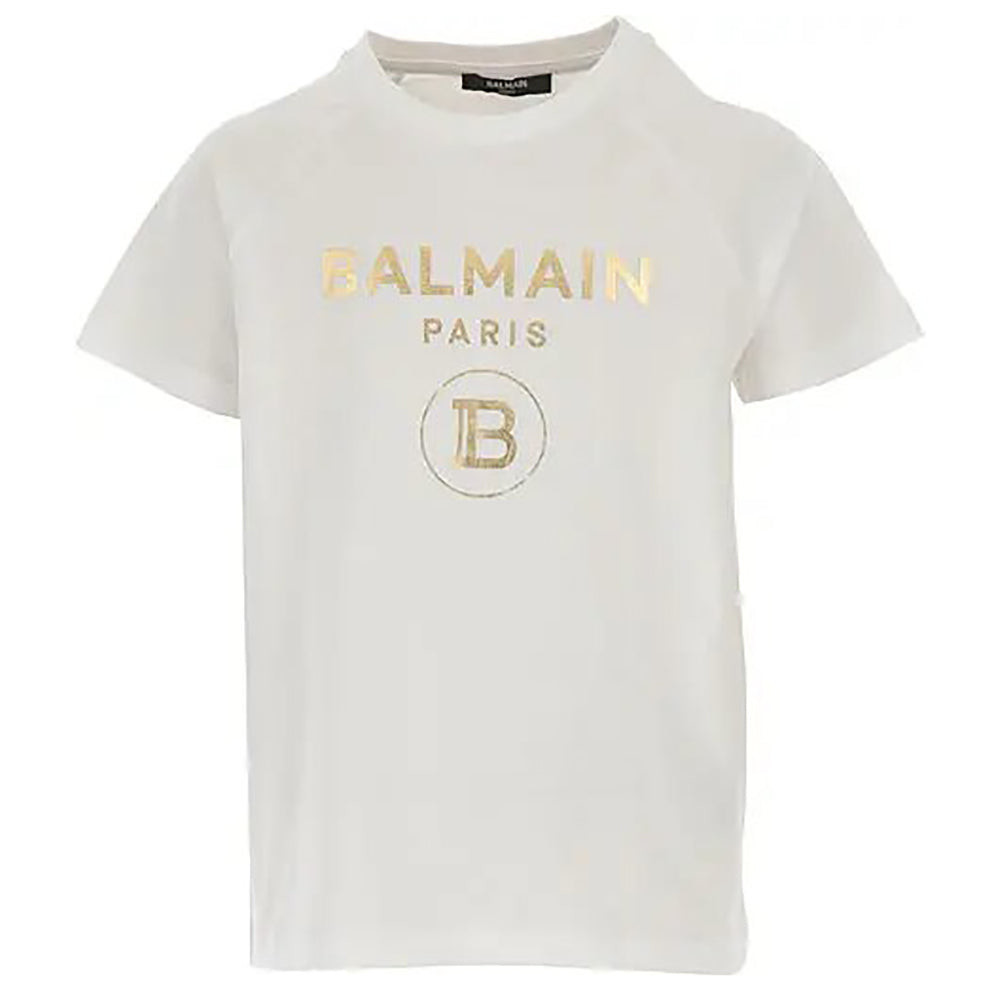 Balmain Girls Golden Logo T-shirt White 8Y