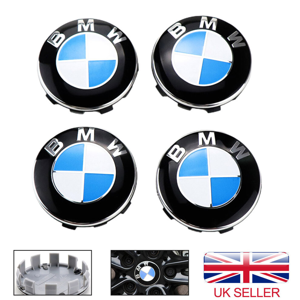 (Blue+White) 4x 68MM Car BMW Wheel Centre Caps Hub Cover Badge Alloy