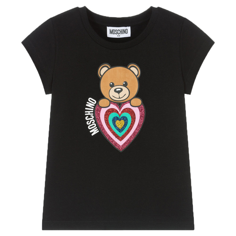 Moschino Girls Glitter Heart T-shirt Black 12Y