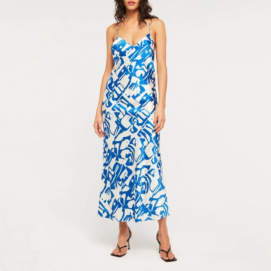 Blue Silk Fresco Maxi Dress