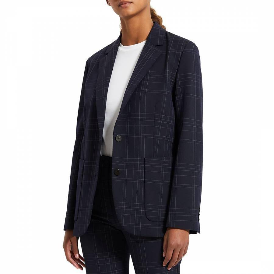 Navy Check Print Blazer