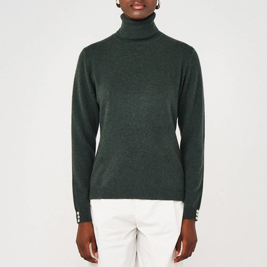 Khaki Cashmere Roll Neck Jumper