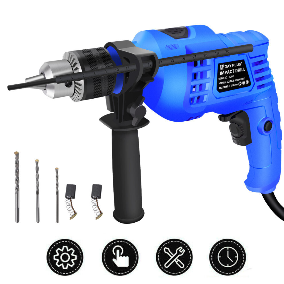 Impact Drill Electric Hammer Drill 850W Corded Percussion Drill with Drill Bits Set Variable Speed 360° Rotating Handle Lightweight Heavy Duty