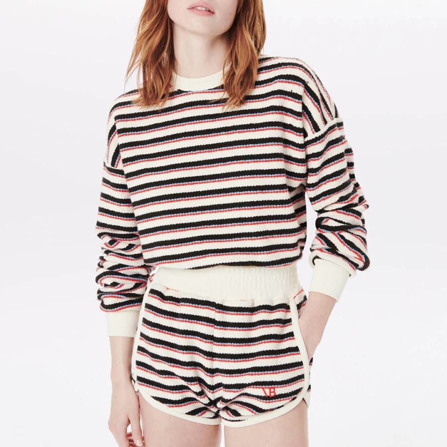 Multi Stripe Cropped Cotton Sweatshirt