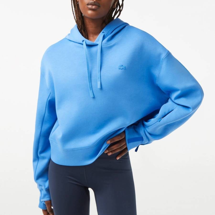 Blue Drawstring Branded Cotton Hoodie