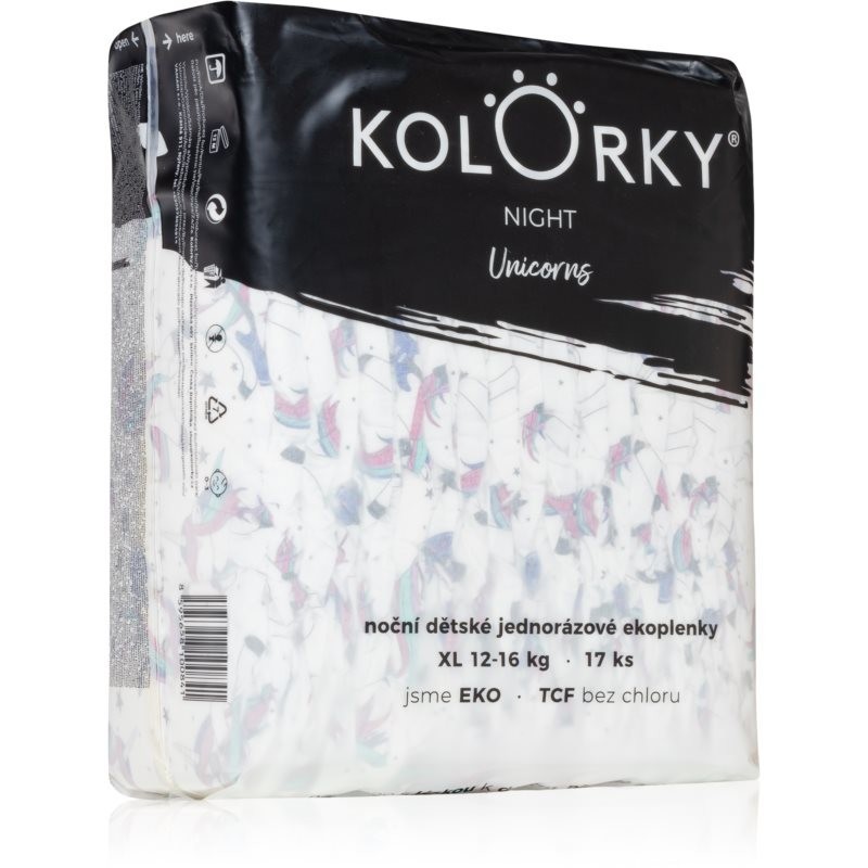 Kolorky Night Unicorn disposable organic nappies for complete night protection size XL 12-16 Kg 17 pc