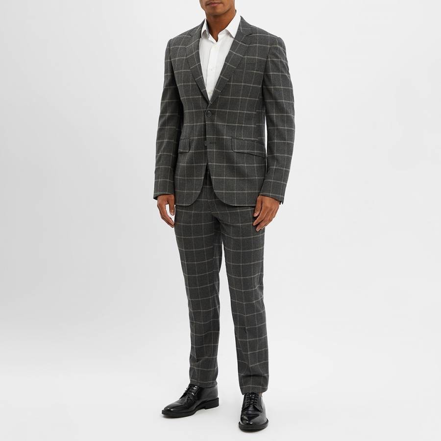 Grey Check Stretch Wool Suit