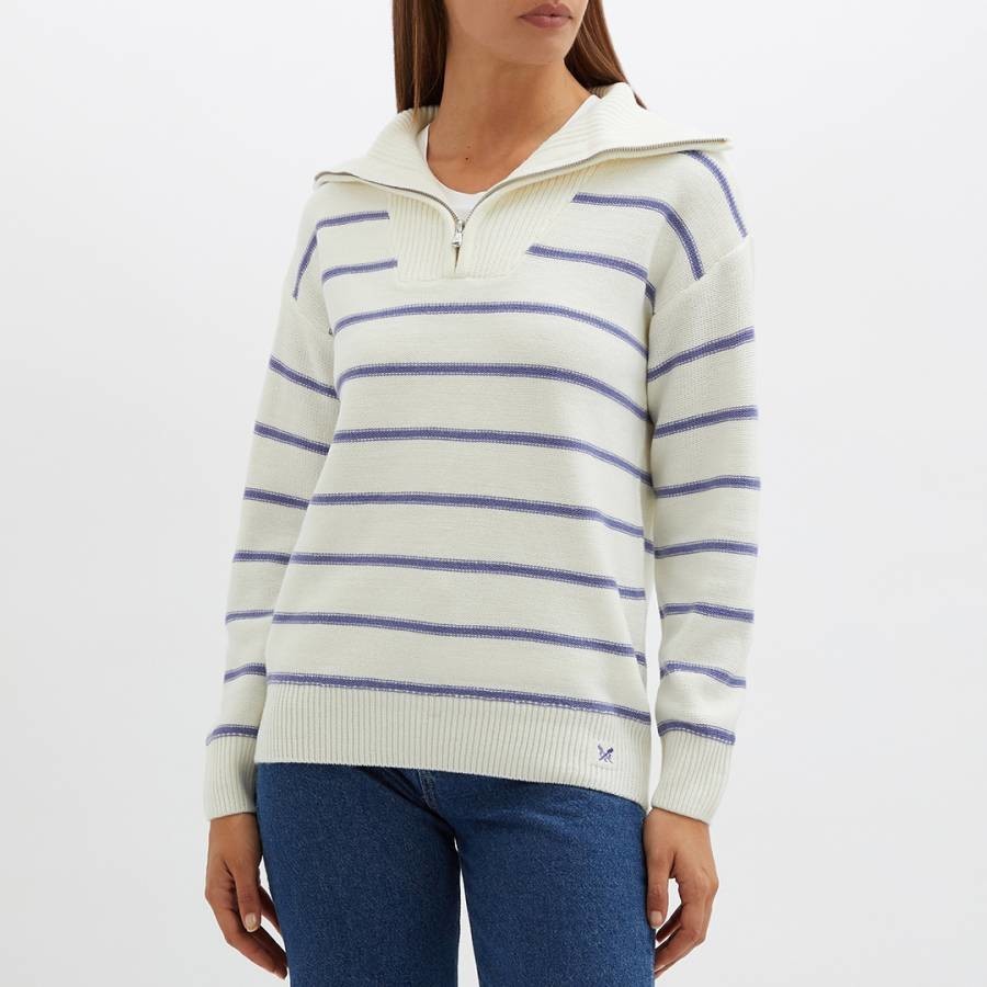 Cream Striped Sweatshirt With Zipped Neck