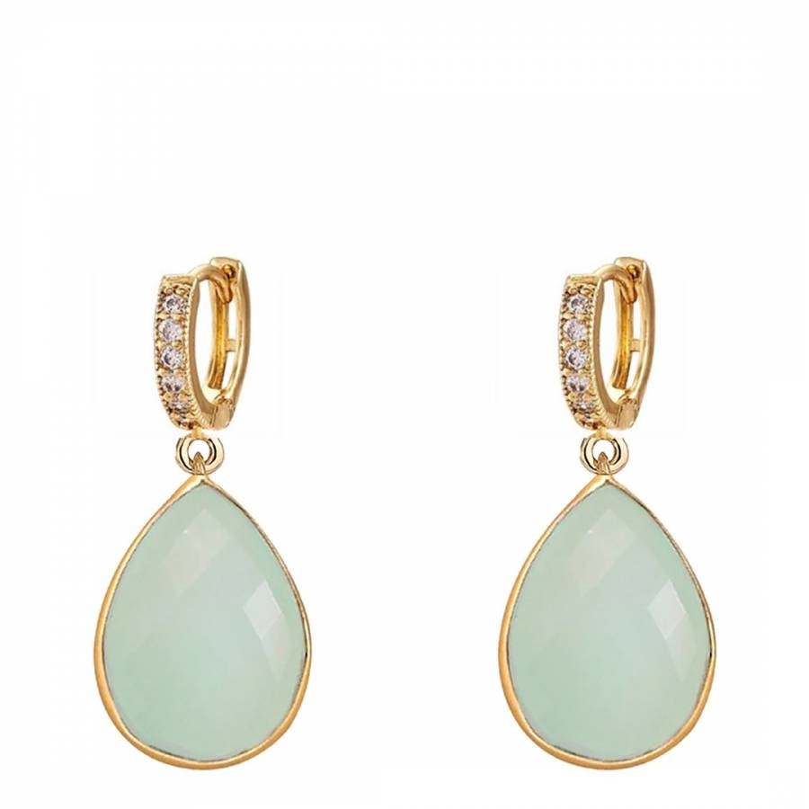 18K Gold Sea Green Chalcedony Drop Earrings