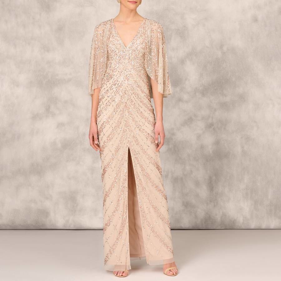 Nude Fully Beaded Column Dress