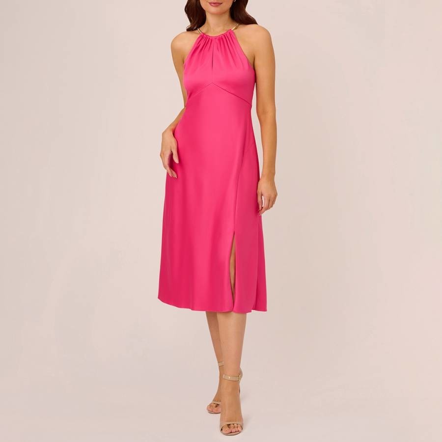 Pink Halter Neck Midi Dress