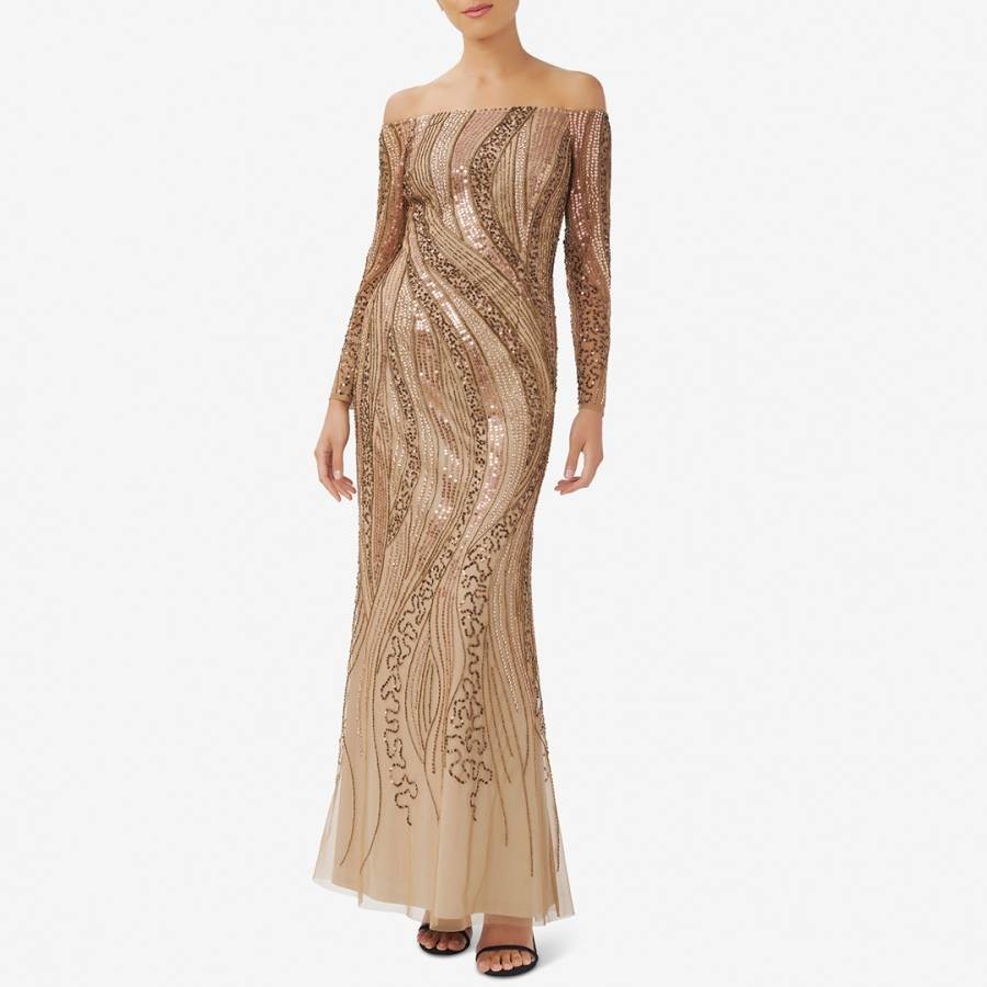 Gold Sequin Off Shoulder Dress