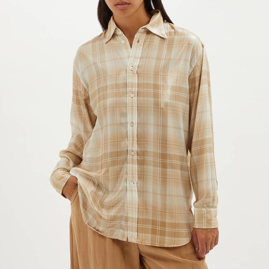 Beige Checked Long Sleeve Shirt