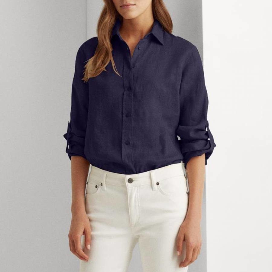 Navy Linen Long Sleeve Shirt